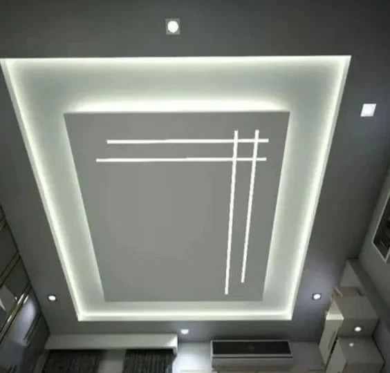 سقف جبس بورد بتصميم هندسي وإضاءة